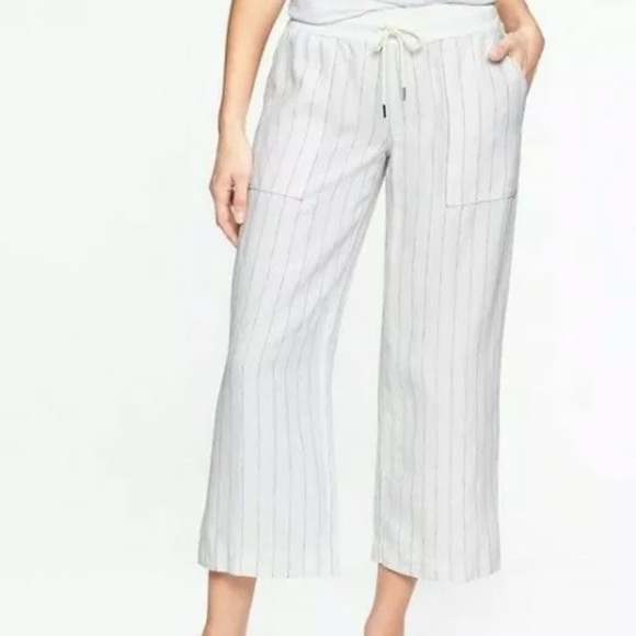 Athleta Bali Linen Crop - White w grey stripes - Picture 2 of 4